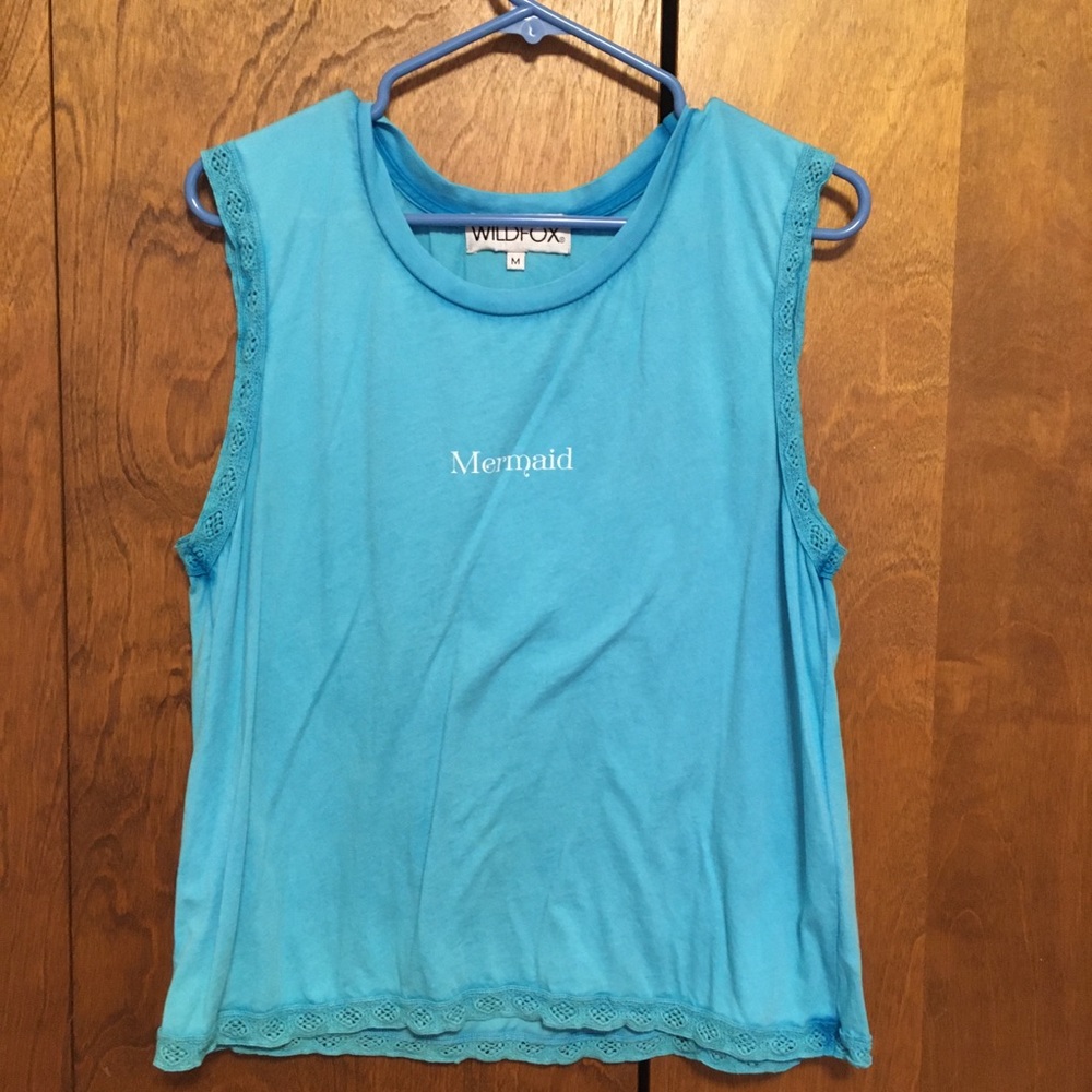 Wildfox ocean blue Mermaid crochet edge tank top